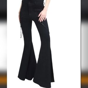 Killstar Black Flare Wide Leg Jeans with Chain Detail